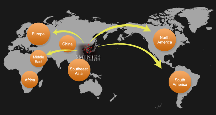 Europe, China, Middle East, North America, South America, Southeast Asia, Africa
